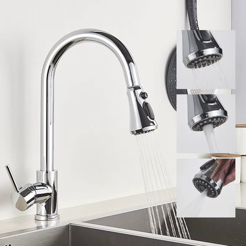 Kitchen Faucet Brushed Gold Pull Out Kitchen Sink Water Tap Single Handle Mixer Tap 360 Rotation Kitchen Shower Faucet