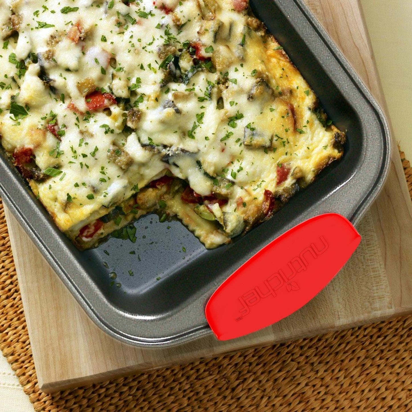 Nutrichef Deluxe Non-Stick Baking Pans Set - 8 Piece Commercial Grade Bakeware with Stylish Gray Coating and Red Silicone Handles