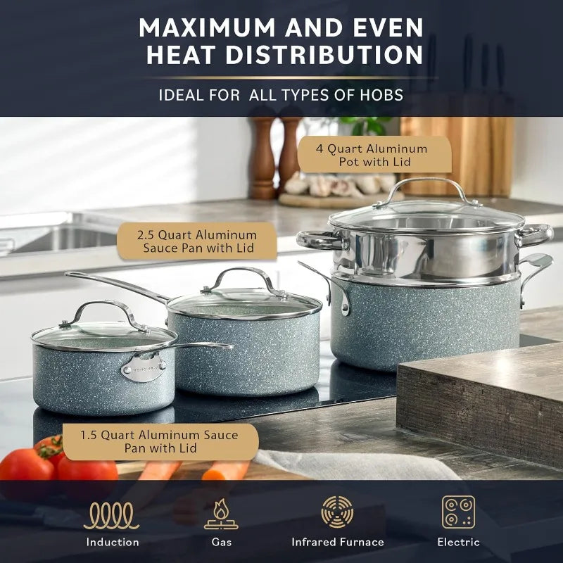 Pots and Pans Set Non Stick - Induction Compatible Kitchen Cookware Sets + Bakeware Sets - Non Stick, PFOA Free, Oven Safe