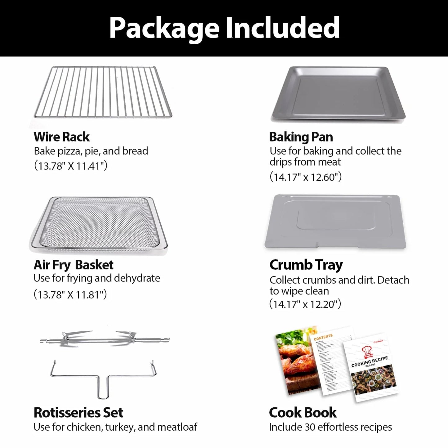 Beelicious 32 QT Large Air Fryer Ovens, Rotisserie Oven with Dehydrator, 19-In-1 Convection Toast Countertops Oven Combo, 6 Accessories