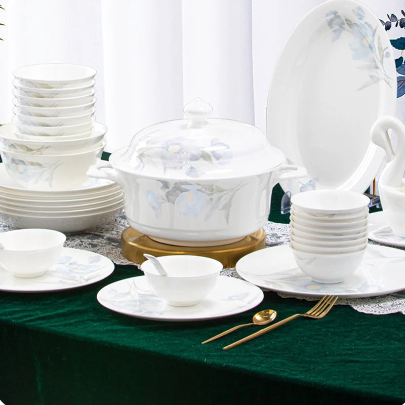 62 Heads Jingdezhen Ceramic Dinner Dish Посуда Salad Bowl Plate посуда для кухни наборы Dinnerware Set Kitchen Tableware