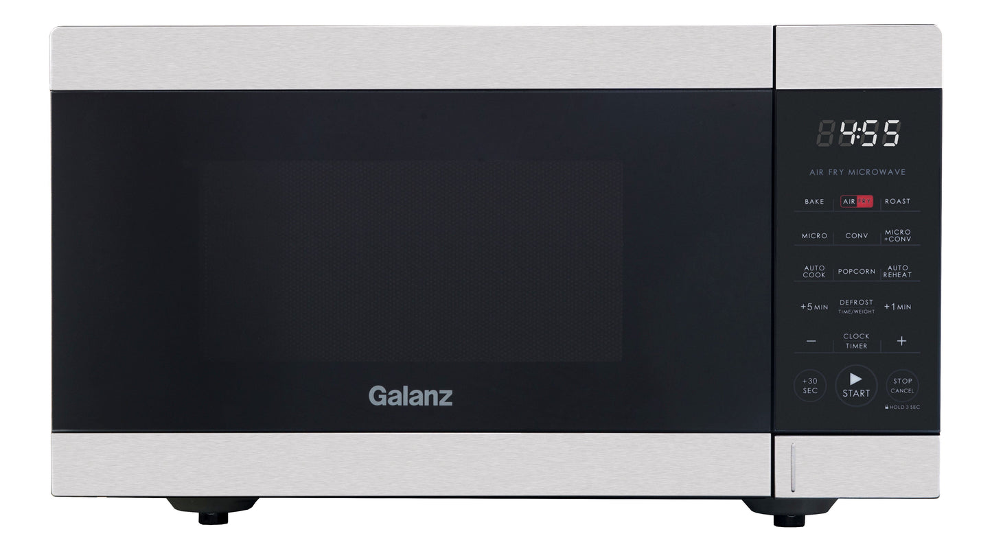 Galanz 0.9 Cu Ft Air Fry Countertop Microwave, 900 Watts, Stainless Steel, New