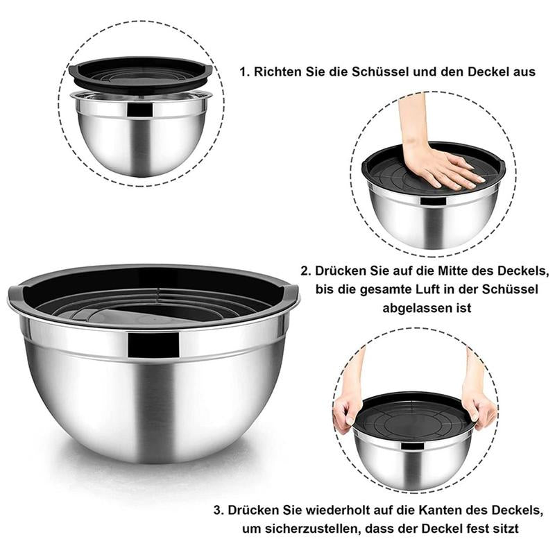 Stainless Steel Mixing Bowl Set - Stylish and Practical Kitchen Essential with Lids, Available in 5 or 10 Pieces