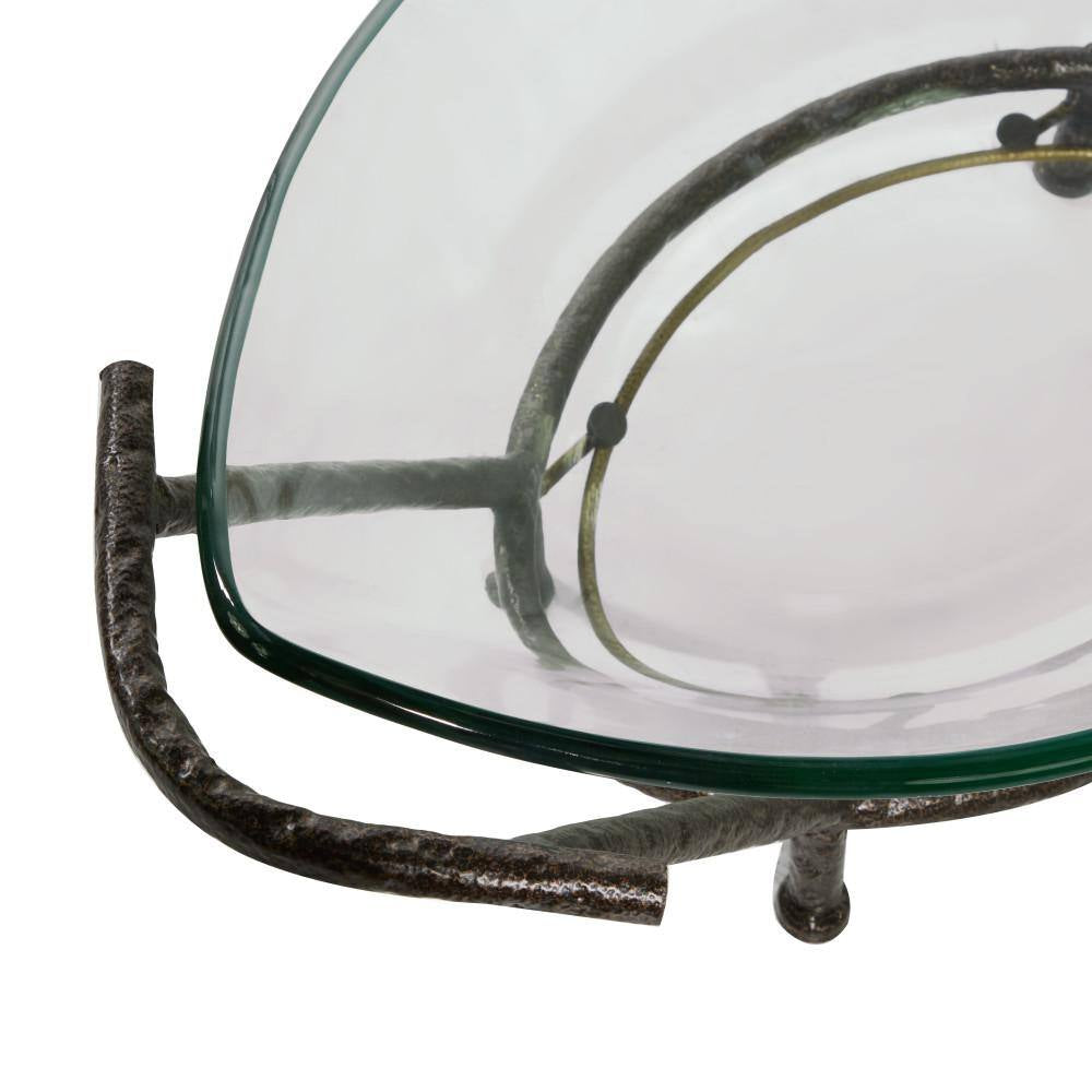 Clear Kitchen Decorative Serving Bowl with Brown Metal Base