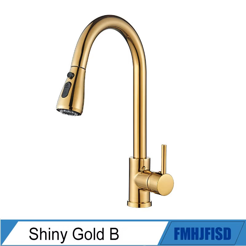 Kitchen Faucet Brushed Gold Pull Out Kitchen Sink Water Tap Single Handle Mixer Tap 360 Rotation Kitchen Shower Faucet