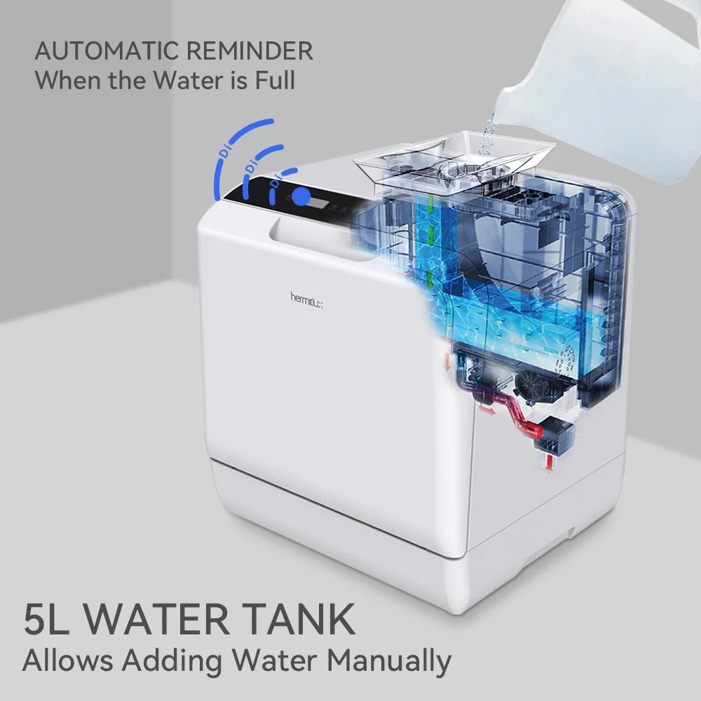 Hermitlux HMX-DW04 Countertop Portable Dishwasher with 5 Washing Programs and 5-Liter Water Tank