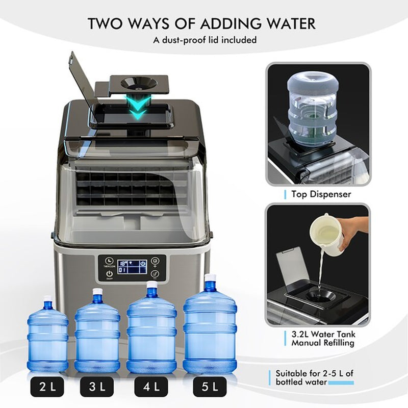 Electric Countertop Ice Maker 40-Lb Ice per Day Countertop or Portable Cubed Ice Maker (Silver)