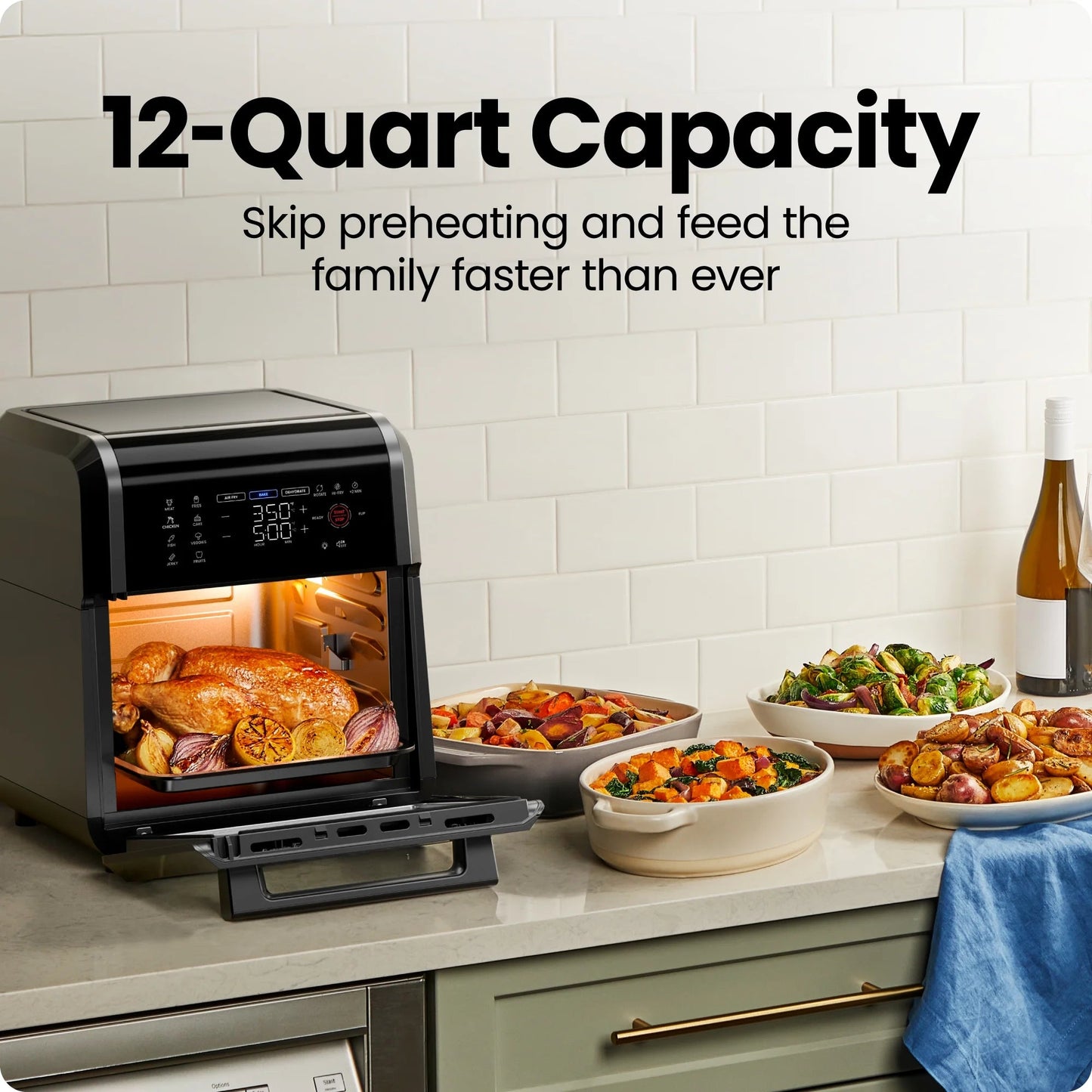 Chefman 6-in-1 Multifunctional Air Fryer Oven with 12 Qt Capacity and Digital Touchscreen - Black