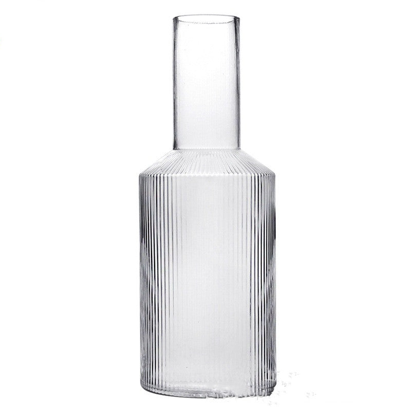 Color: Transparent, style: Pot - Nordic Ins Japanese Home Hotel Transparent Phnom Penh Vertical Pattern Crystal Glass Water Bottle