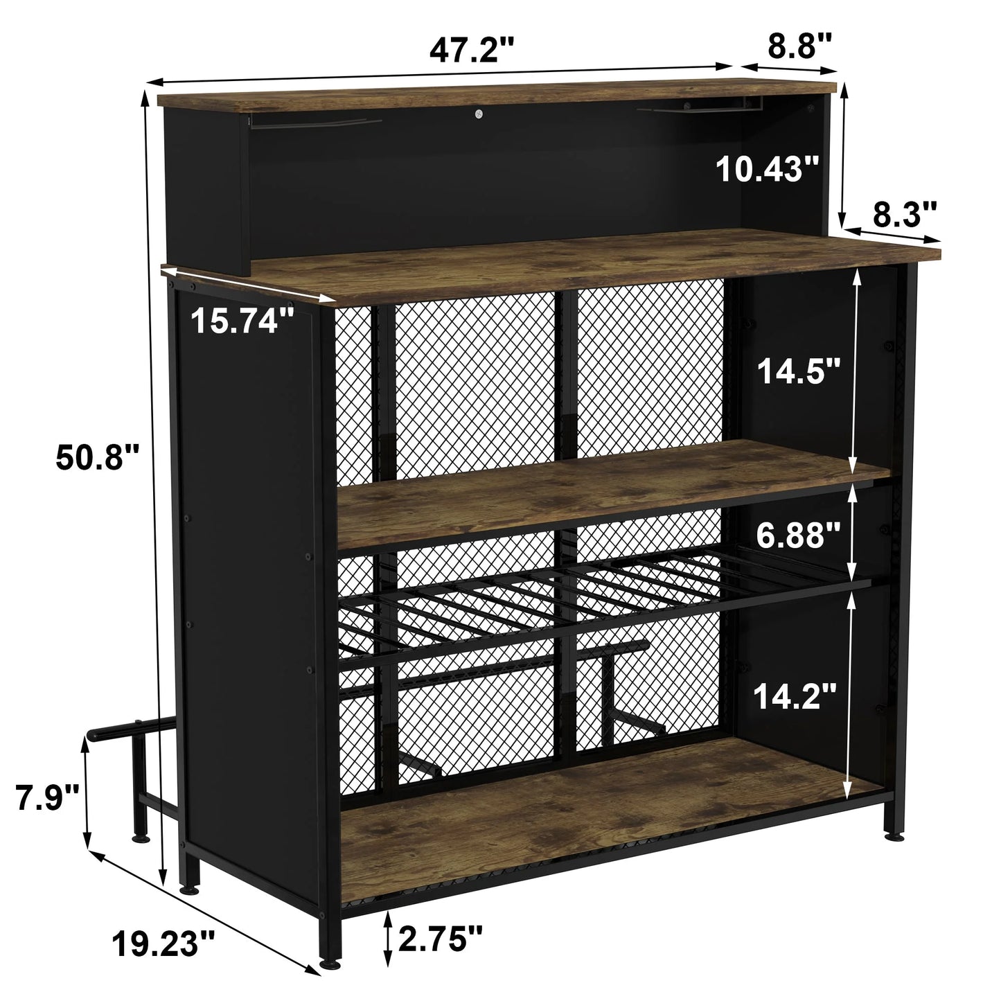 Stylish GDLF Mini Home Bar Cabinet with Storage & Footrest in Wood Gray