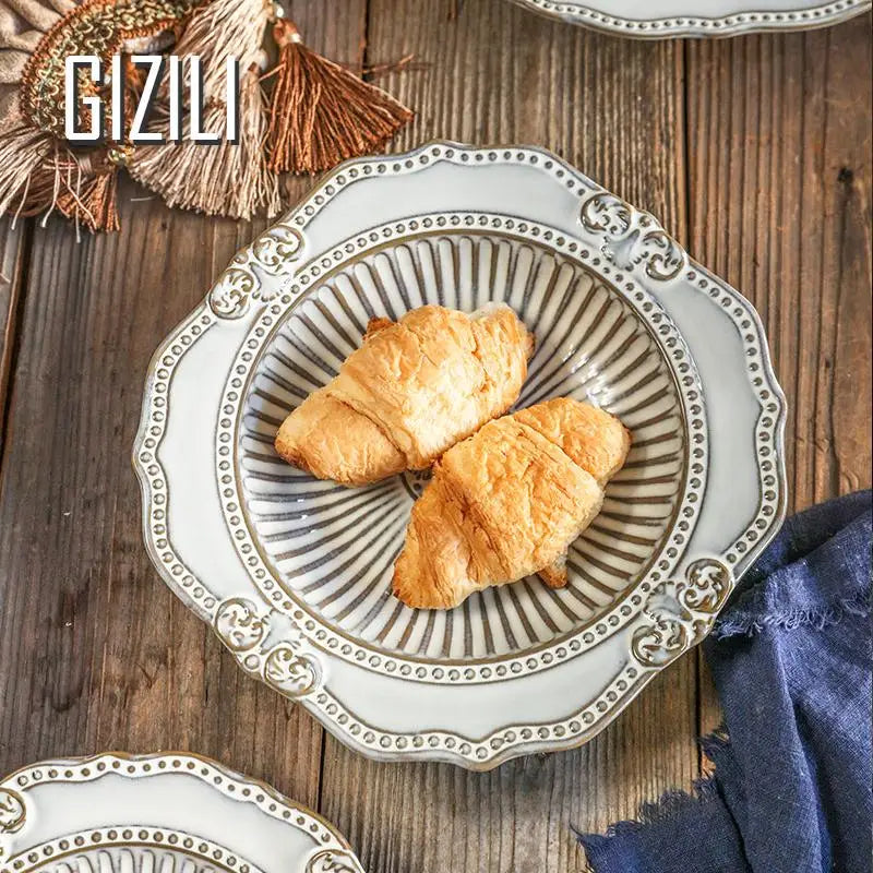 French Dinner Plates Set Luxury Tableware Bowl Set Household Retro Ceramic Dinnerware Bowl Plate Bowl Set Kitchen Supplies