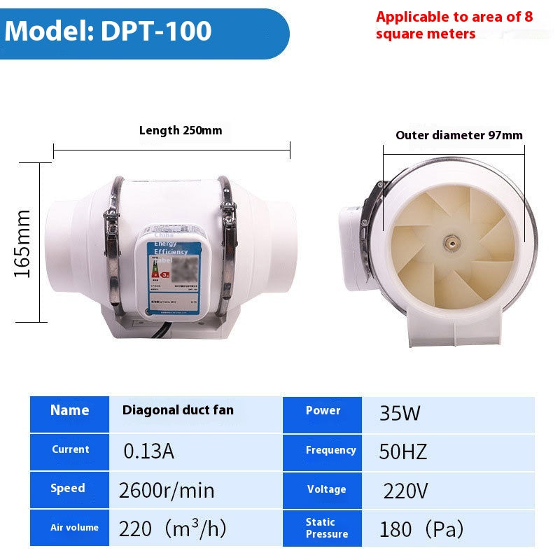 Color: DPT 100P - Supercharged Pipe DPT -315 Powerful Household Kitchen Ventilating Fan
