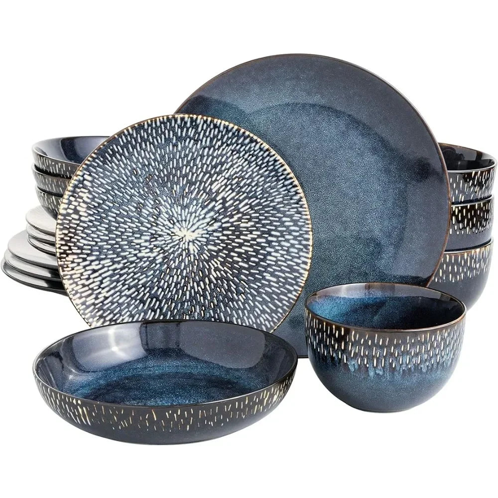 Cobalt Blue Dishes and Plates Sets, Matisse 16 Piece Double Bowl Dinnerware Set