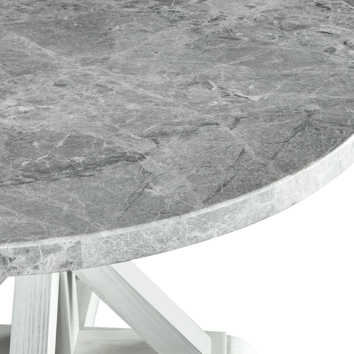 Elegant Dark Gray 5-Piece Round Dining Set with Marble Top and Rustic White Base