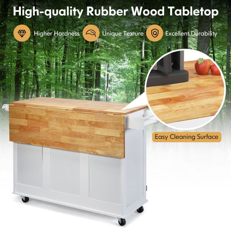 Versatile Rustic Kitchen Cart with Expandable Drop-Leaf Top and Ample Storage Solutions