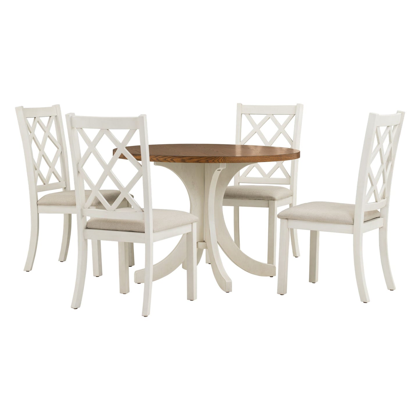 Elegant Walnut Round Dining Set for 4 - Mid-Century Modern with Upholstered Chairs