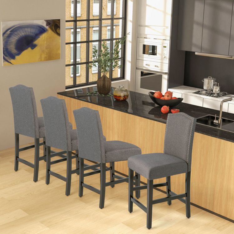 Elegant 25" Upholstered Counter Height Bar Stools - Comfort & Style with Rubber Wood Support (Set of 2)