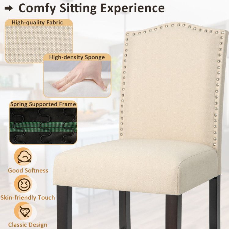 Elegant 25" Upholstered Counter Height Bar Stools - Comfort & Style with Rubber Wood Support (Set of 2)