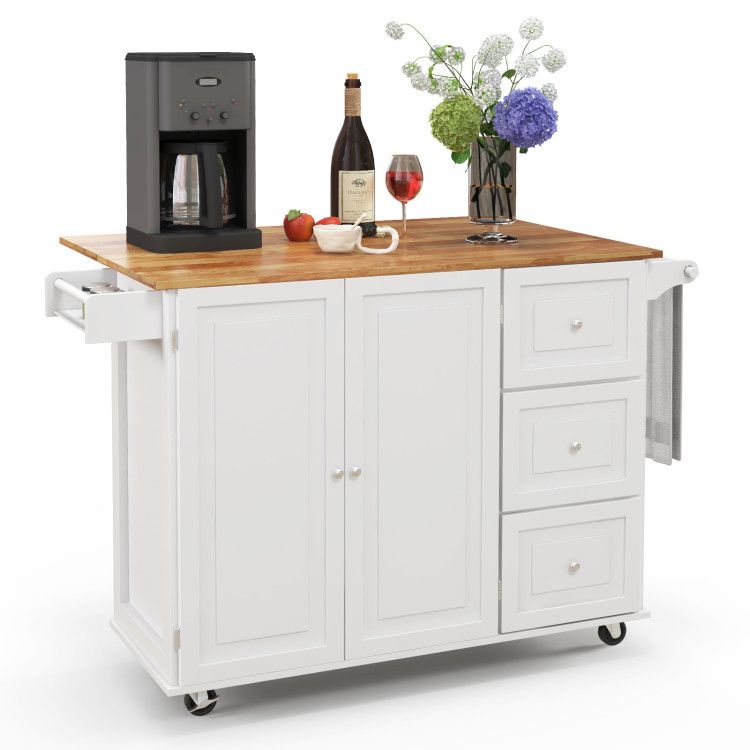 Versatile Rustic Kitchen Cart with Expandable Drop-Leaf Top and Ample Storage Solutions