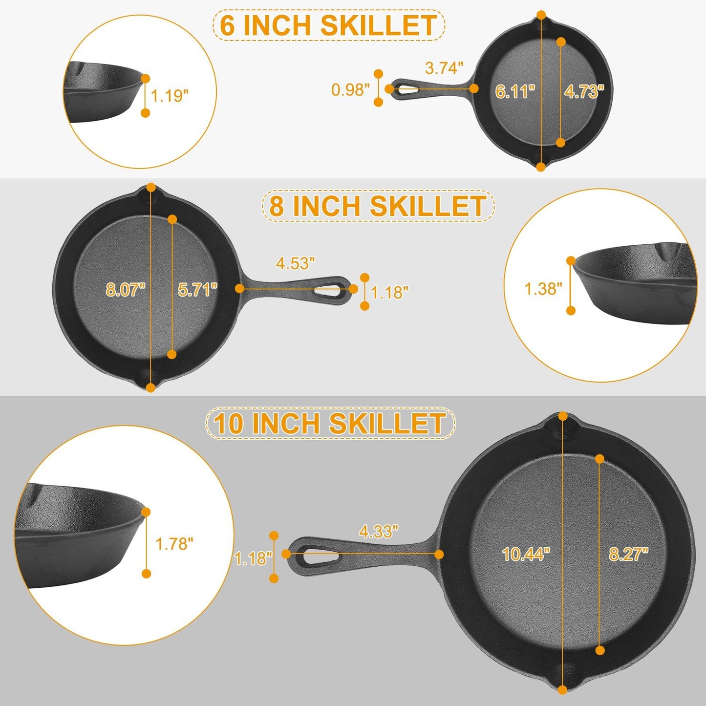 Ultimate 3-Piece Pre-Seasoned Cast Iron Skillet Set – Versatile & Non-Stick Cookware for Every Meal!