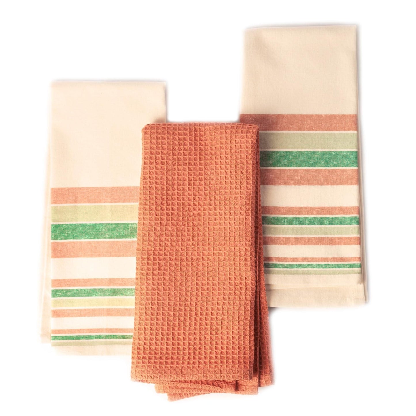 Eco-Friendly Boho Stripe Kitchen Towels Set - 3 Absorbent Recycled Cotton Dish Towels in Fall Colors