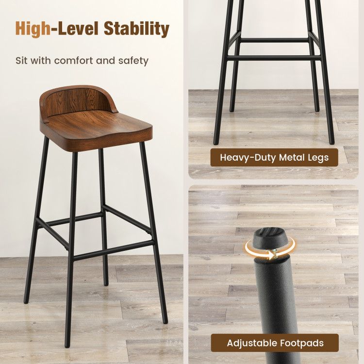 Elegant Industrial Low Back Bar Stools - Set of 2 with Footrests for Ultimate Comfort