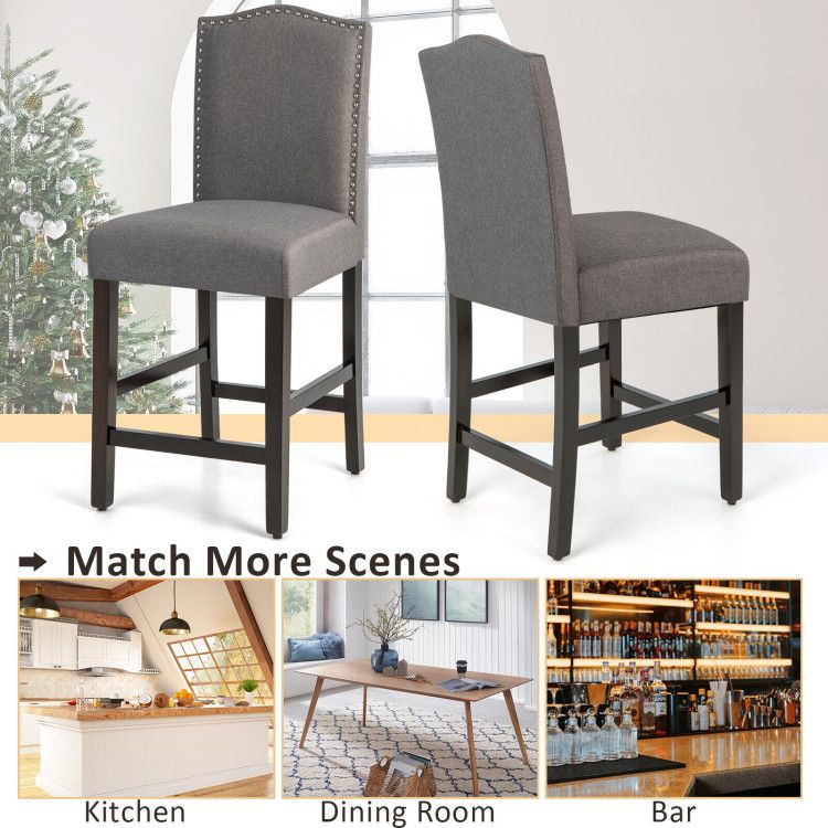 Elegant 25" Upholstered Counter Height Bar Stools - Comfort & Style with Rubber Wood Support (Set of 2)