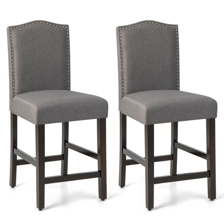 Elegant 25" Upholstered Counter Height Bar Stools - Comfort & Style with Rubber Wood Support (Set of 2)