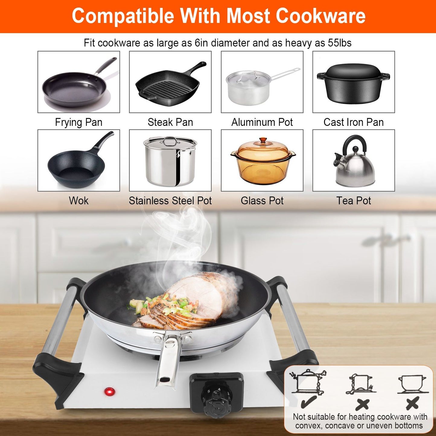Versatile 1000W Portable Coil Hot Plate with 5 Temperature Settings - Ideal for Camping & Road Trips!