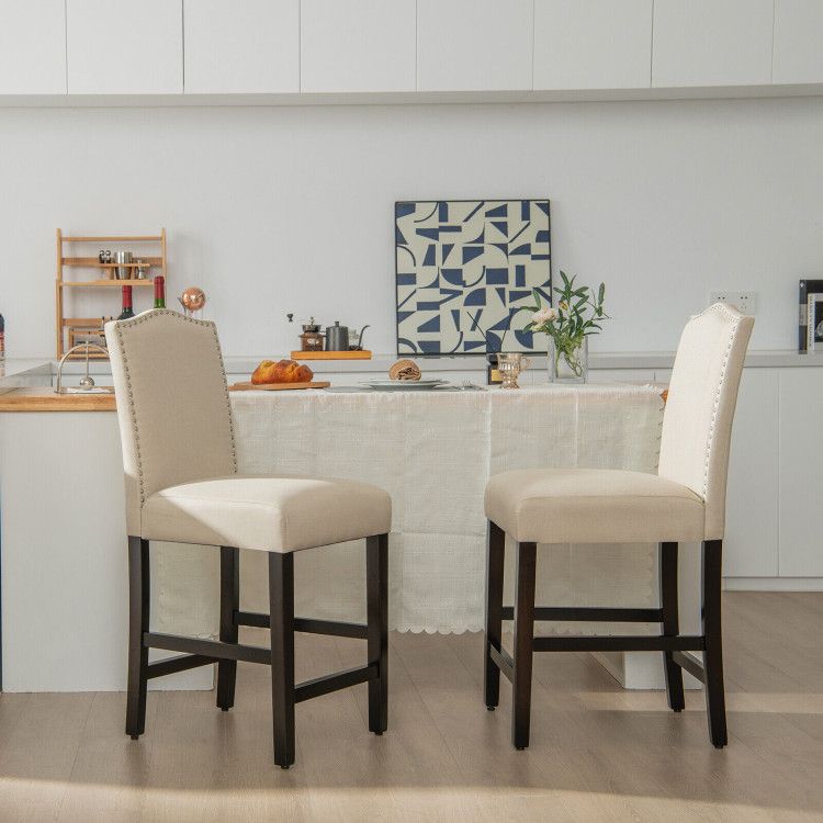 Elegant 25" Upholstered Counter Height Bar Stools - Comfort & Style with Rubber Wood Support (Set of 2)