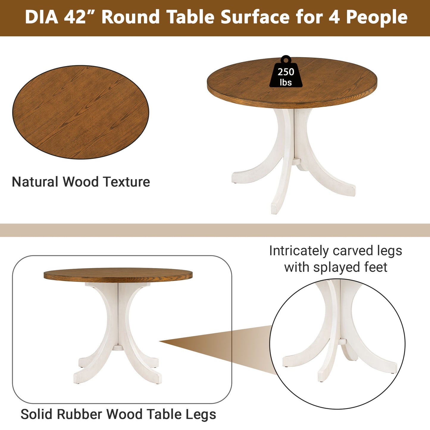 Elegant Walnut Round Dining Set for 4 - Mid-Century Modern with Upholstered Chairs