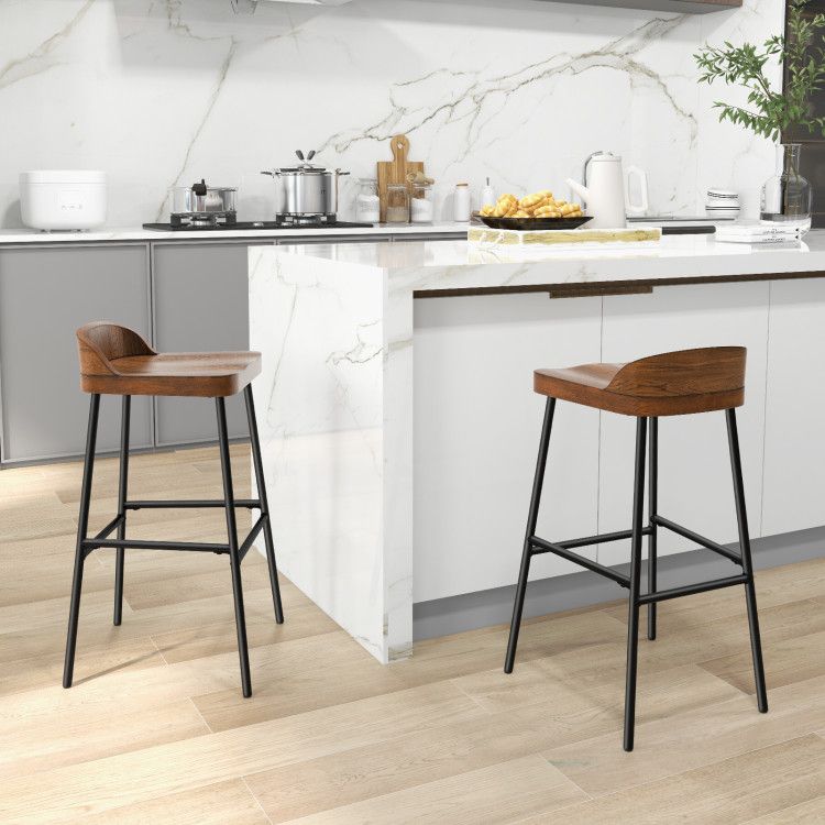 Elegant Industrial Low Back Bar Stools - Set of 2 with Footrests for Ultimate Comfort