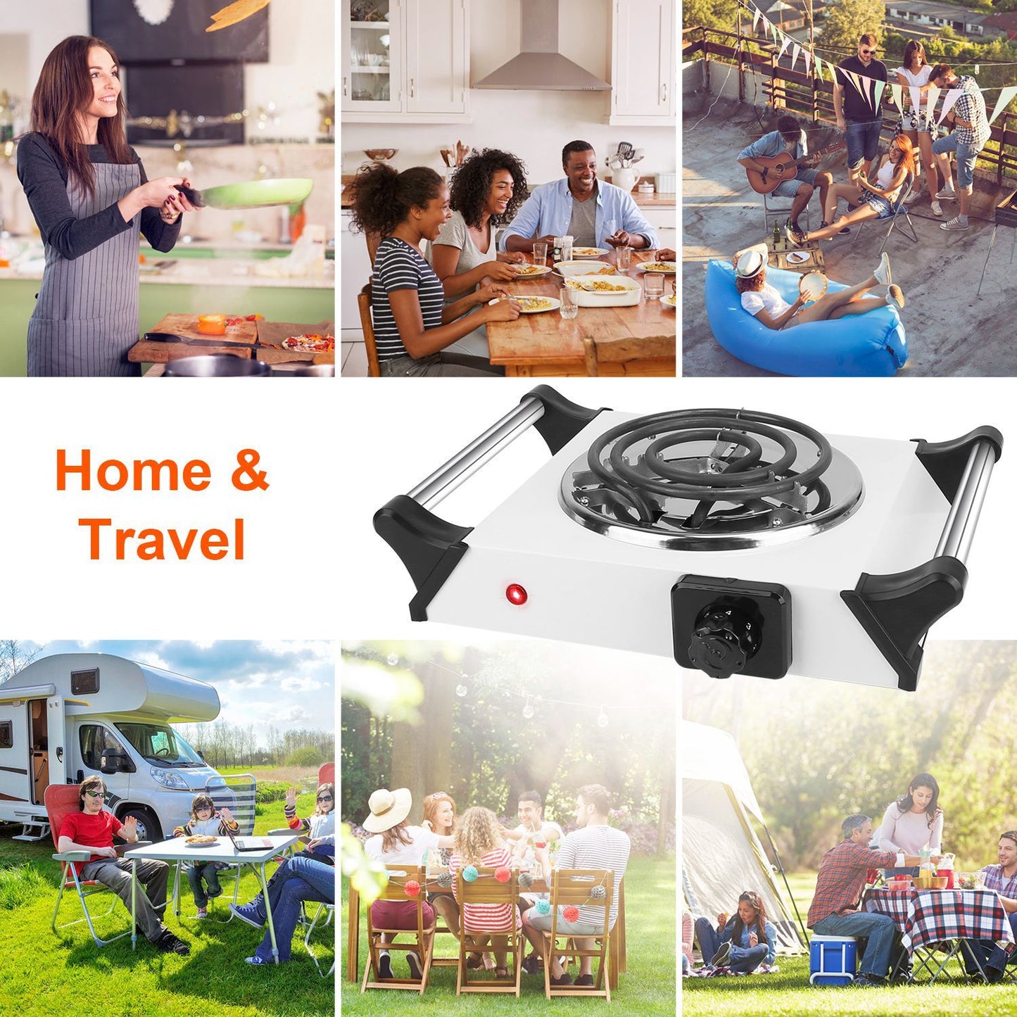 Versatile 1000W Portable Coil Hot Plate with 5 Temperature Settings - Ideal for Camping & Road Trips!