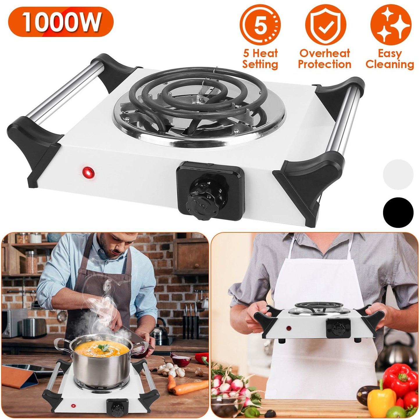 Versatile 1000W Portable Coil Hot Plate with 5 Temperature Settings - Ideal for Camping & Road Trips!