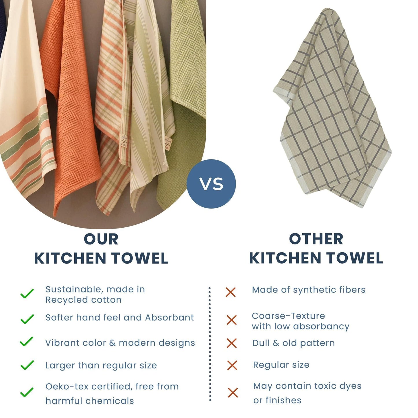 Eco-Chic Decorative Kitchen Towels Set | Absorbent Recycled Cotton | Boho Stripe Design, 3-Pack