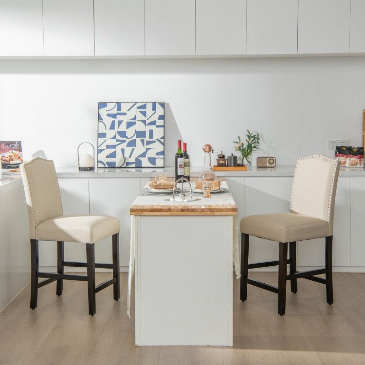 Elegant 25" Upholstered Counter Height Bar Stools - Comfort & Style with Rubber Wood Support (Set of 2)