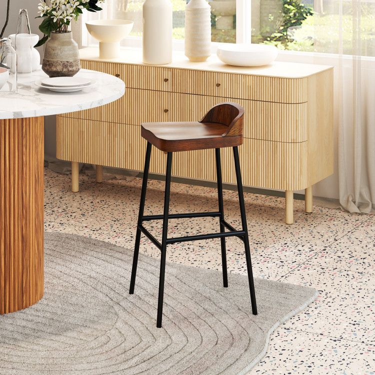 Elegant Industrial Low Back Bar Stools - Set of 2 with Footrests for Ultimate Comfort