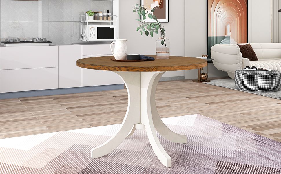 Elegant Walnut Round Dining Set for 4 - Mid-Century Modern with Upholstered Chairs