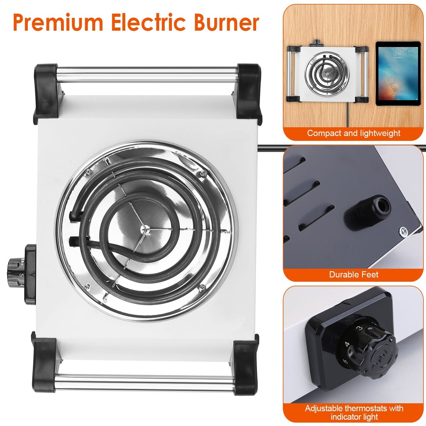 Versatile 1000W Portable Coil Hot Plate with 5 Temperature Settings - Ideal for Camping & Road Trips!
