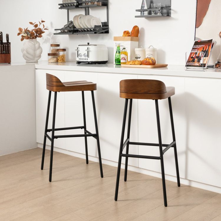 Elegant Industrial Low Back Bar Stools - Set of 2 with Footrests for Ultimate Comfort