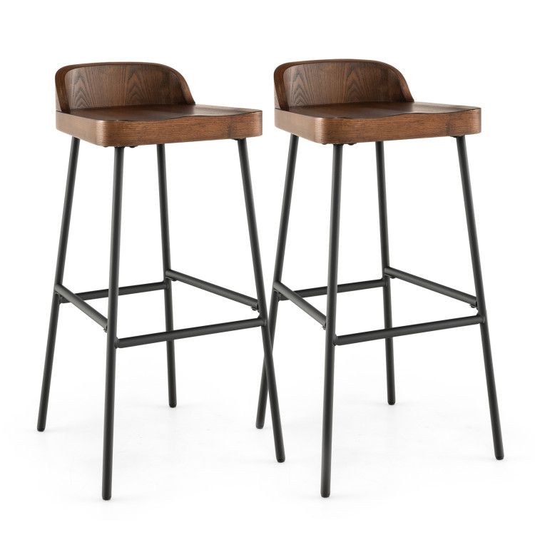 Elegant Industrial Low Back Bar Stools - Set of 2 with Footrests for Ultimate Comfort