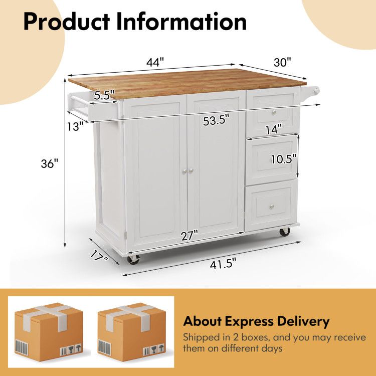 Versatile Rustic Kitchen Cart with Expandable Drop-Leaf Top and Ample Storage Solutions