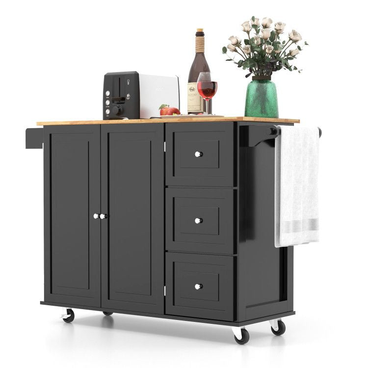 Versatile Rustic Kitchen Cart with Expandable Drop-Leaf Top and Ample Storage Solutions