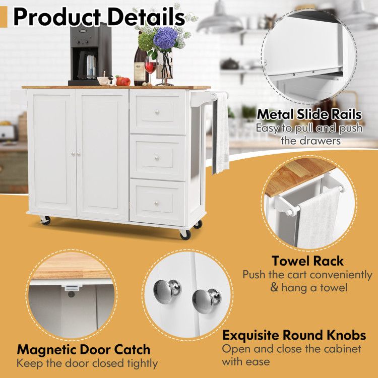 Versatile Rustic Kitchen Cart with Expandable Drop-Leaf Top and Ample Storage Solutions