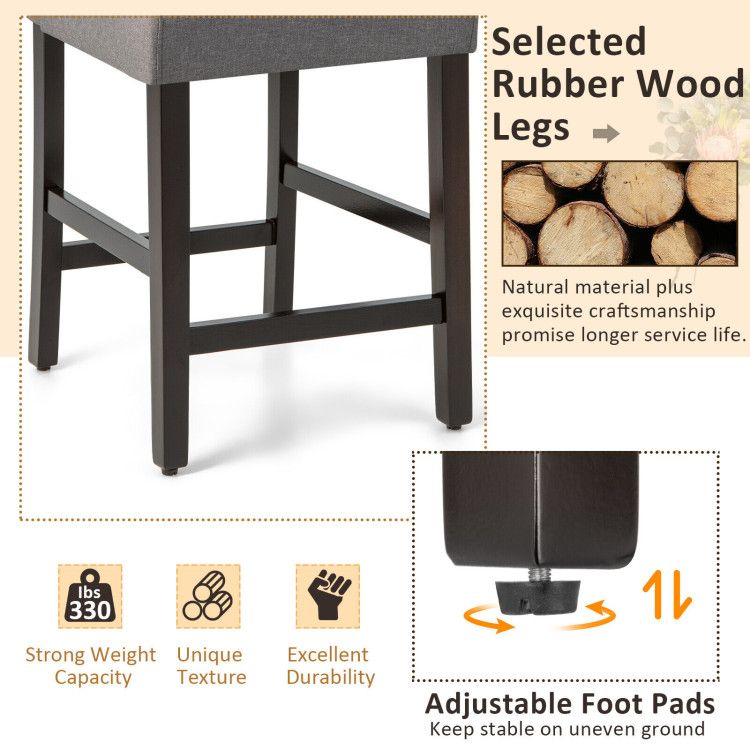Elegant 25" Upholstered Counter Height Bar Stools - Comfort & Style with Rubber Wood Support (Set of 2)