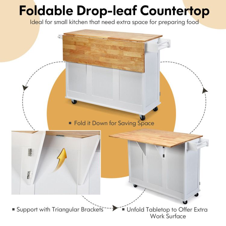 Versatile Rustic Kitchen Cart with Expandable Drop-Leaf Top and Ample Storage Solutions