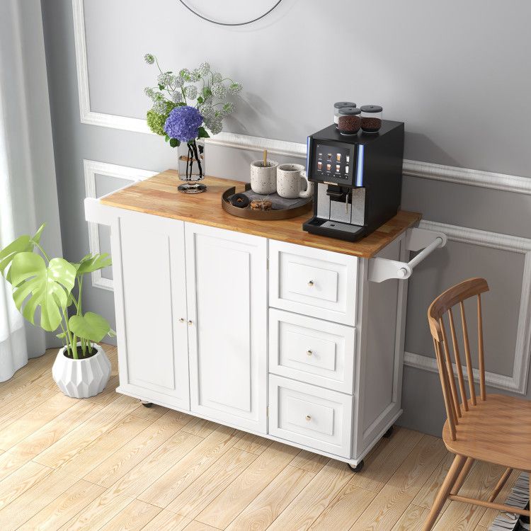 Versatile Rustic Kitchen Cart with Expandable Drop-Leaf Top and Ample Storage Solutions