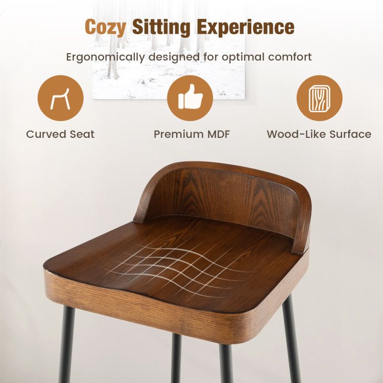 Elegant Industrial Low Back Bar Stools - Set of 2 with Footrests for Ultimate Comfort