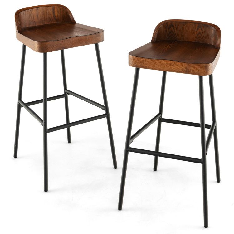 Elegant Industrial Low Back Bar Stools - Set of 2 with Footrests for Ultimate Comfort