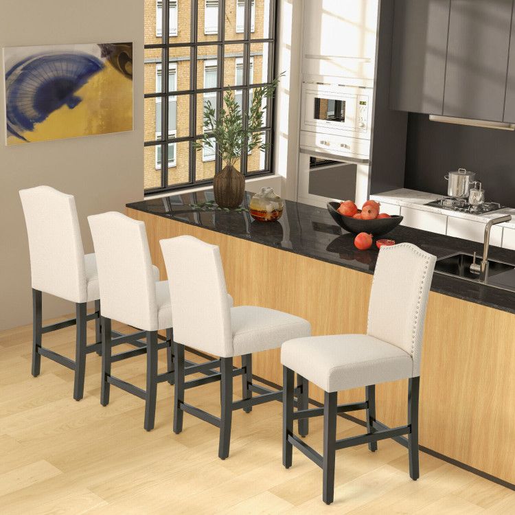 Elegant 25" Upholstered Counter Height Bar Stools - Comfort & Style with Rubber Wood Support (Set of 2)